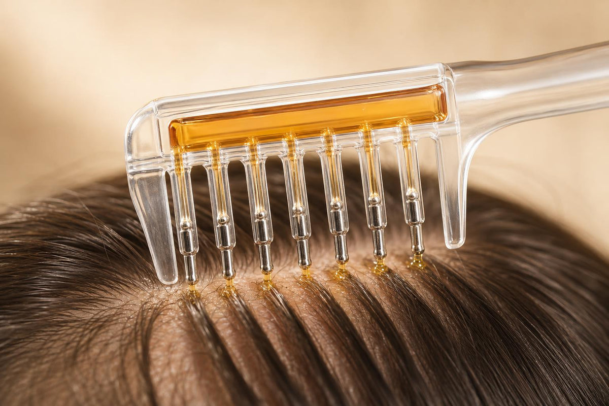 Púas de VitalRoot liberando sérum directamente en la raíz